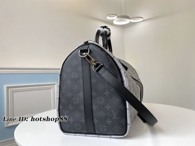 路易威登LV旅行包 M43818 銀色配黑 KEEPALL 50旅行袋 LV旅行袋系列經典款男士旅行袋 xxlv2563